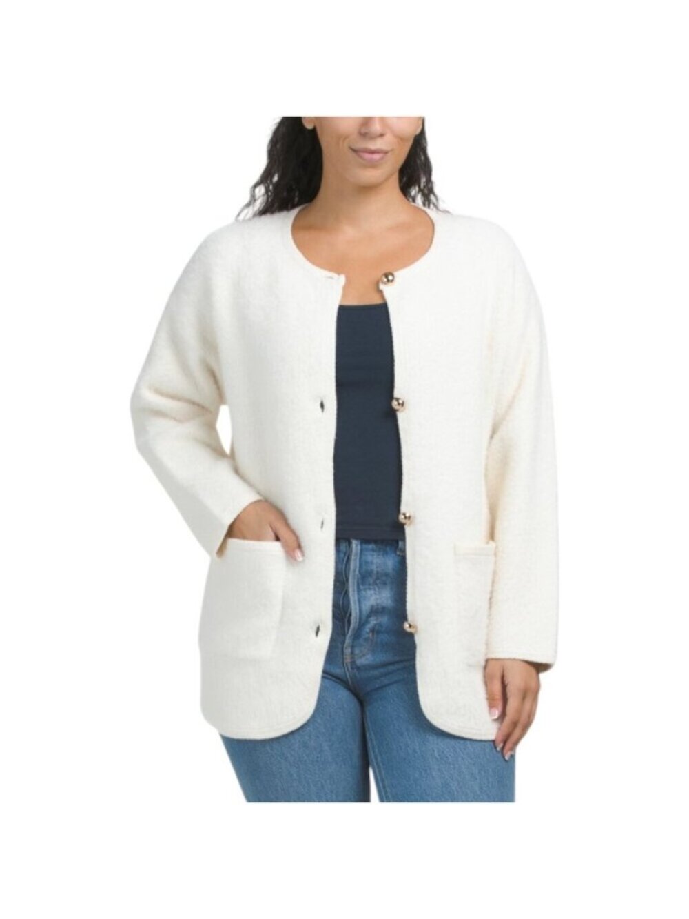 CYRUS Tight Knit Structured Jacket With Border Piping Vanilla Sz. L